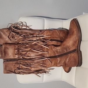 Brand new fringed leather boots